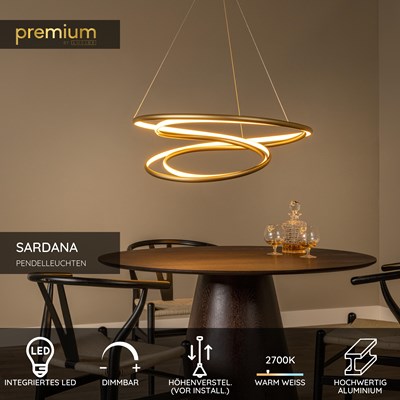 Lucide SARDANA - Pendelleuchten - Ø 80 cm - LED Dim. - 1x74W 2700K - Mattes Gold / Messing | Premium